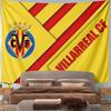 Diagonal yellow and red stripes with Villarreal CF logo and text design. Patterned tapestry for bedroom and living room home decor