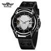 T-winner Orologio meccanico automatico impermeabile con teschio cavo con cintura in pelle casual alla moda da uomo