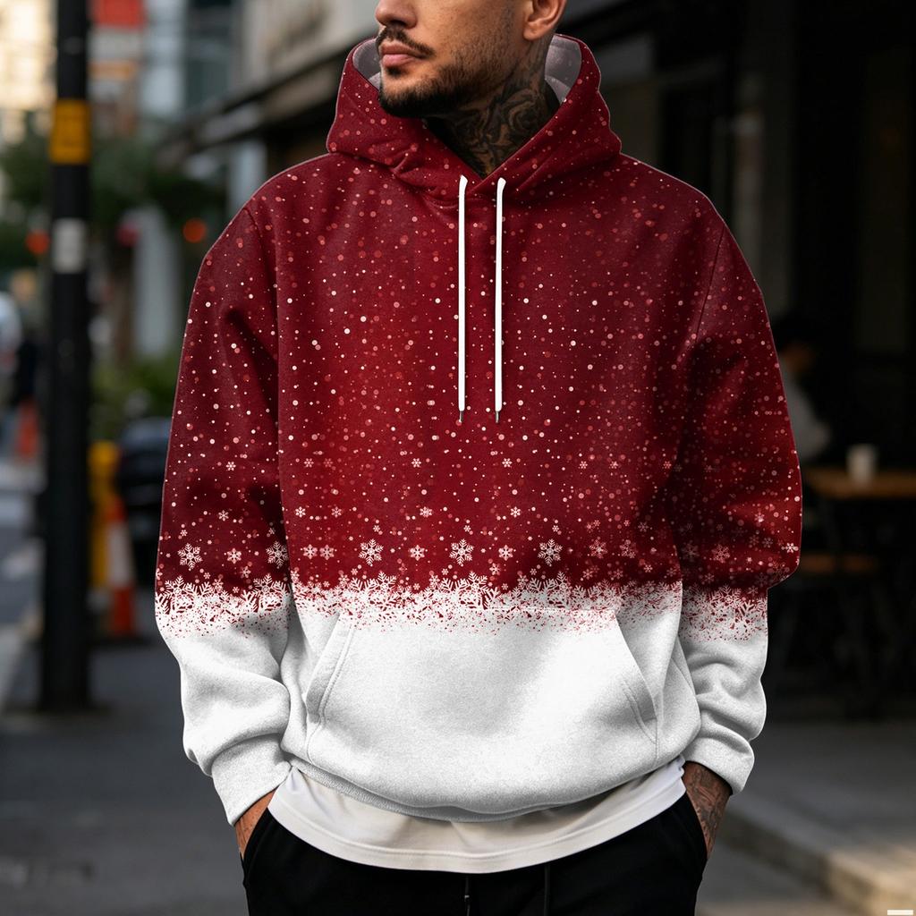 Men's Christmas Print Hoodie with Large Pockets, Casual Loose Fit Pullover for Holiday