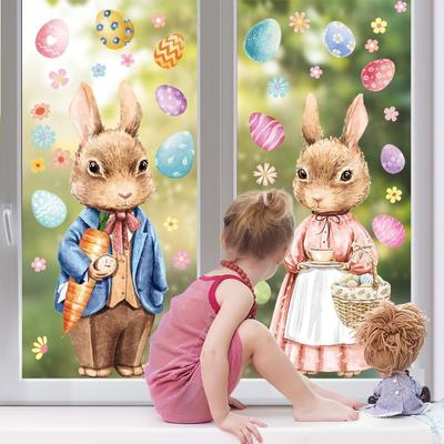 Kreative Oster-Türaufkleber Cartoon Abnehmbare Statische Osterei Fensteraufkleber DIY Wasserdicht Osterhase Statisch Haftende Aufkleber
