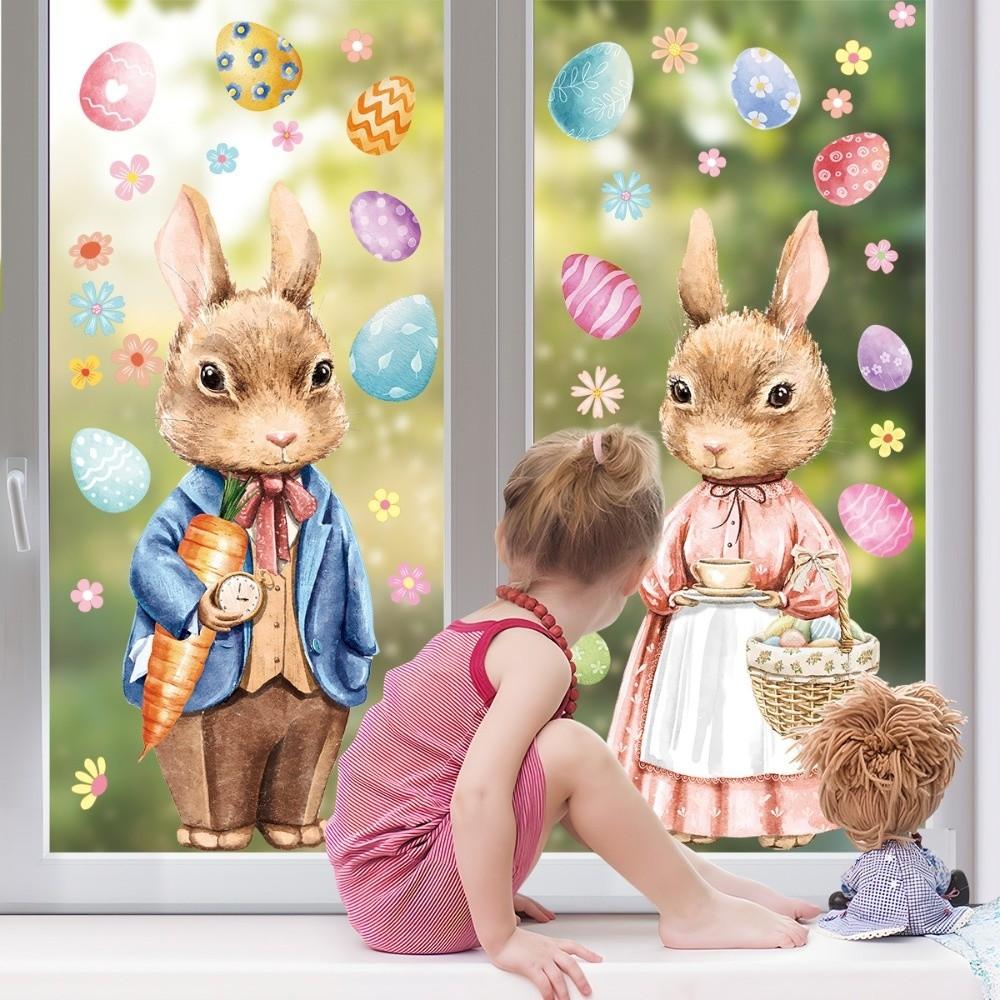 Wasserdichte Oster-Türsticker Kreativer Osterhase Statisch haftende Folie Festliche Dekorationen