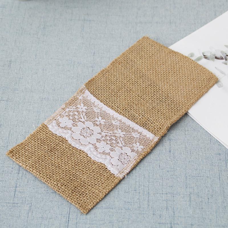 Lace-Trimmed Burlap Cutlery Bag for Weddings & Festivals - DIY Handmade Jute