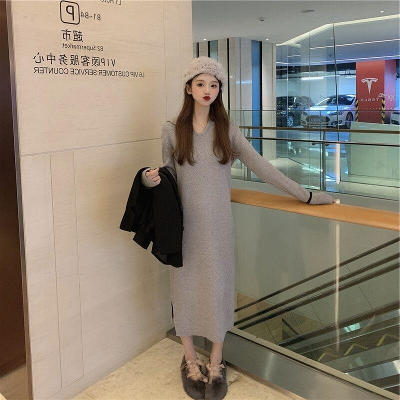 Early Autumn New Hooded Sweater Long Dress Retro Casual Design Niche Knitted Dress Tide