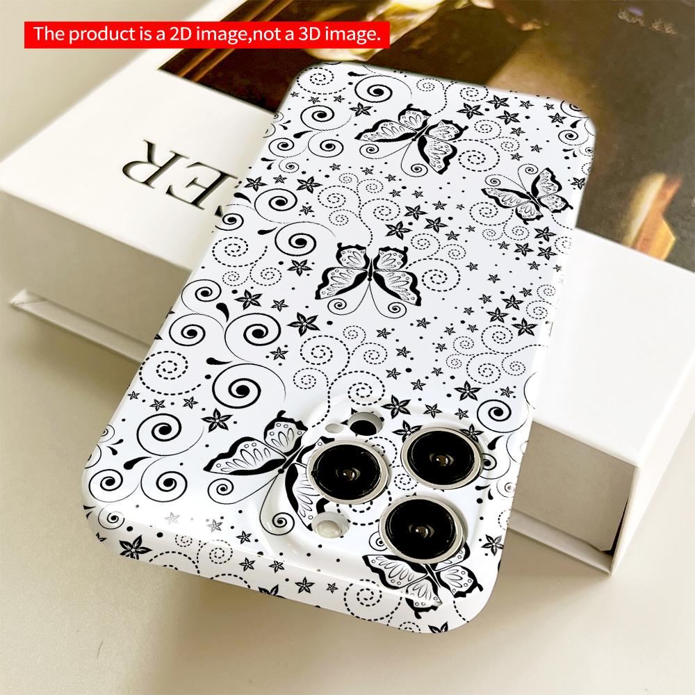Black and White Butterfly Floral Pattern Phone Case All inclusive film hard phone case, compatible with iPhone 18 Pro Max 17 16 15 14 13 12 11