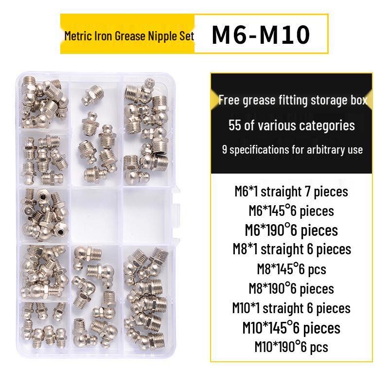 Nickel-Plated Iron Bent Grease Nipple Grease Gun Head M6-M14 G1/8