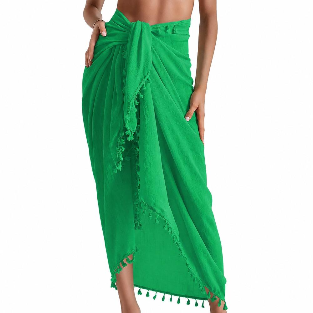 Solid Color Bikini Cover Up Sheer Design Sarong Beach Towel  for Women Seaside Holiday