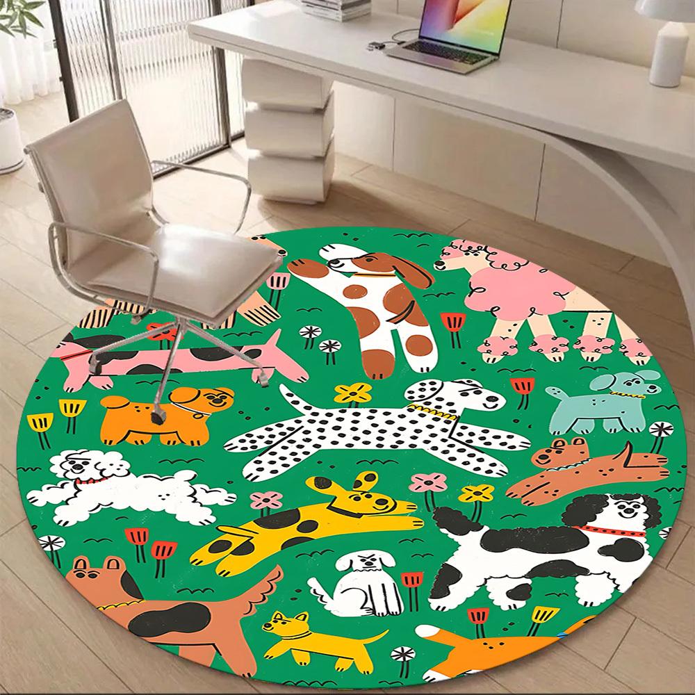 1PC Dogs Garden Office Round Area Rug, Mat Suitable For Office, Under Office Chairs Bedroom Living Room Home Decor, Room Deco