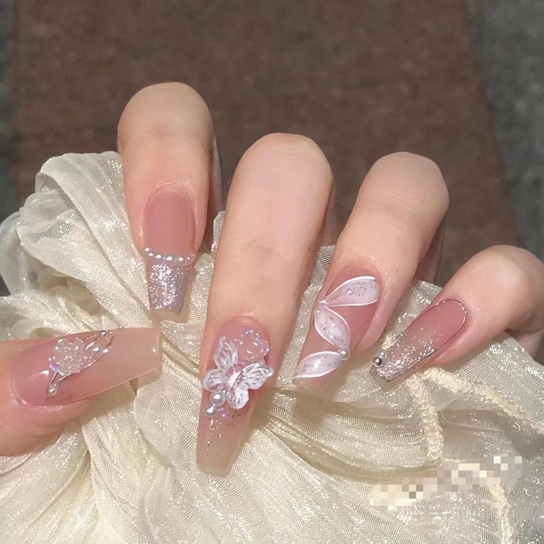 

B502-Fairy Gradient Butterfly Nude Manicure Super Flash Wearable Nail Stickers