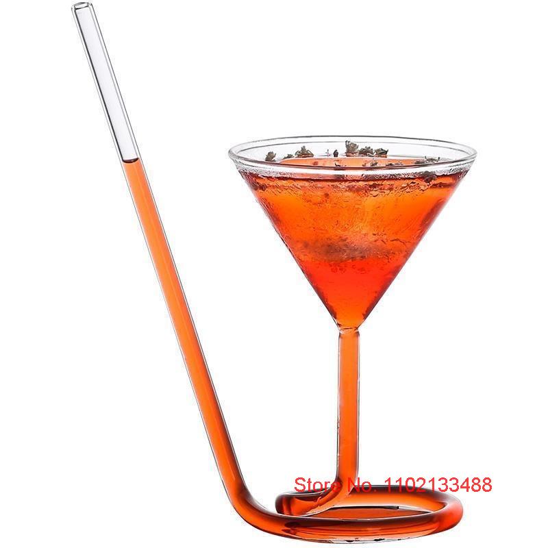 Screw Cocktail Glasses Old Fashioned Cocktail Straw Cup For Bar Unique Suck Blood Martini Glass Ice Cream Bowl Milkshake Goblet