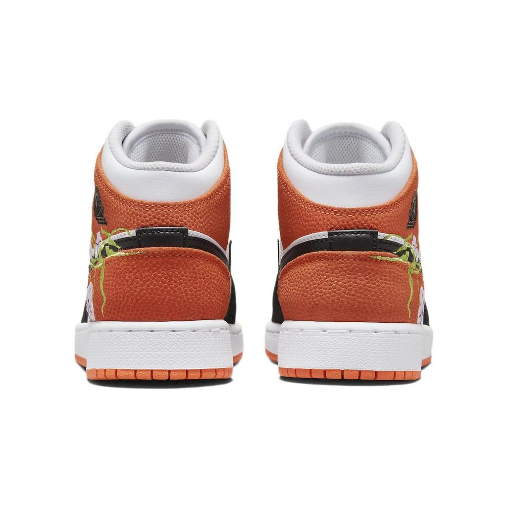 Air Jordan 1 Mid GS Floral Kids Sneakers Orange White Black DQ8390-100