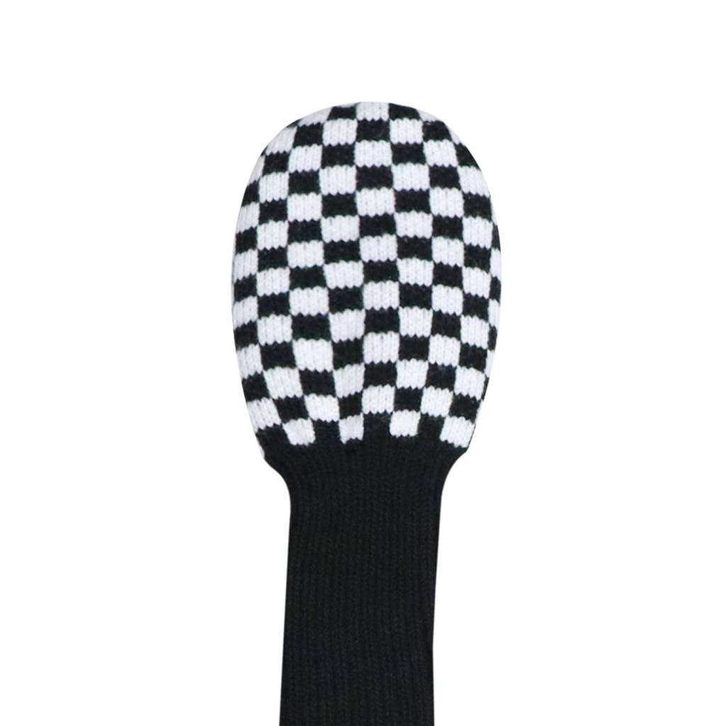 LeFeng Golf Club 3 Pieces Knitted Golf Club Covers 460cc for Driver Fairway Woods No Pom Poms for Hybrids White Covers, (Black Checkered)