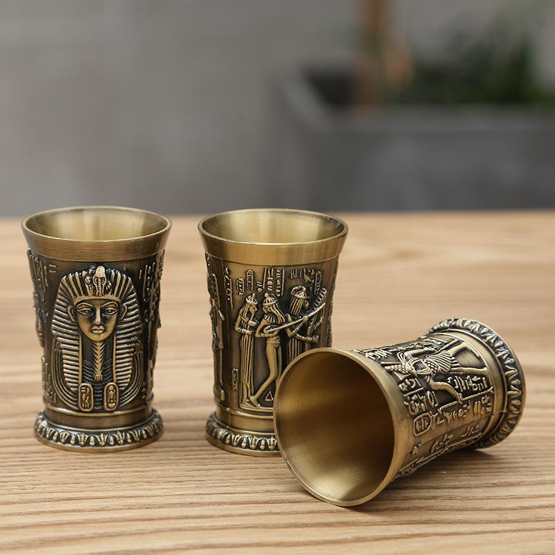 3ks egyptské poháry na panáky Sklenice na panáky z legované oceli Vintage sada pohárů na víno Pharaoh Sphinx pro bar, hospodu, klub, restauraci a domácí použití