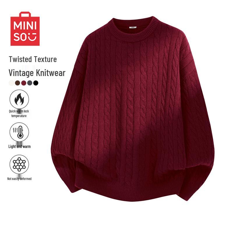 

MINISO Men s Cable Knit Round Neck Sweater 3XL