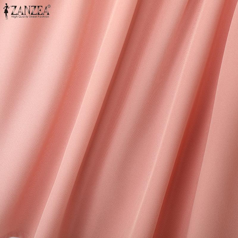 ZANZEA Women Vintage Round Neck Ruffled Long Sleeve Striped Blouses