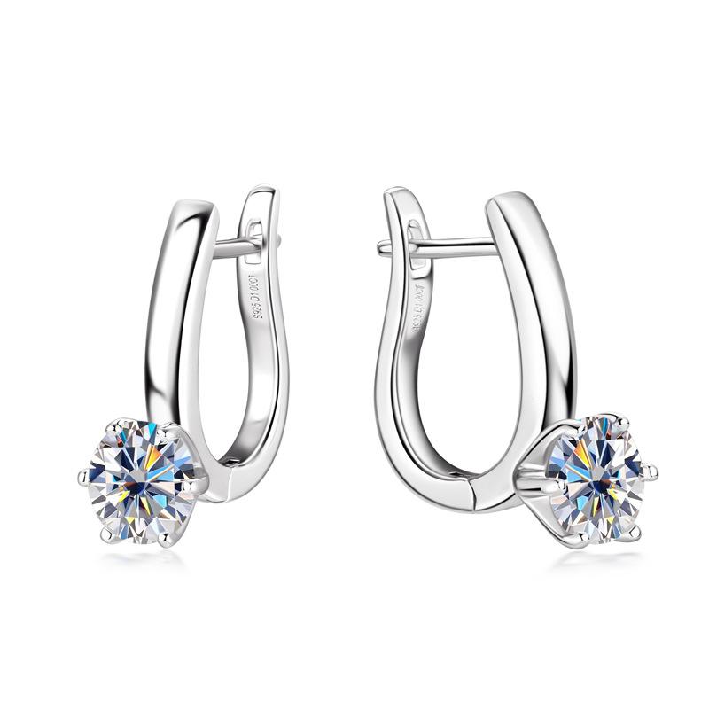 Silvere Glam Best-selling, Fashionable And Versatile Classic Six-prong Moissanite Earrings With Ear Buckles And Simple Silver Earrings