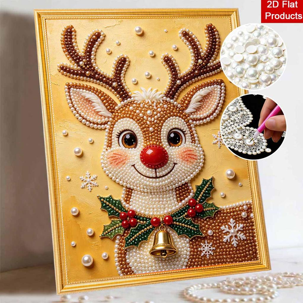Christmas Pearl Painting Kit Handmade DIY Reindeer Mistletoe Bell Home Decoration Painting