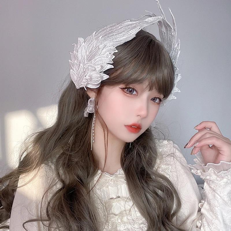 Handmade Cosplay Gothic Lolita Angel Wings Hairpin Demon Headdress Harajuku Horns Embroidery Feather Hair Clip Anime Accessories
