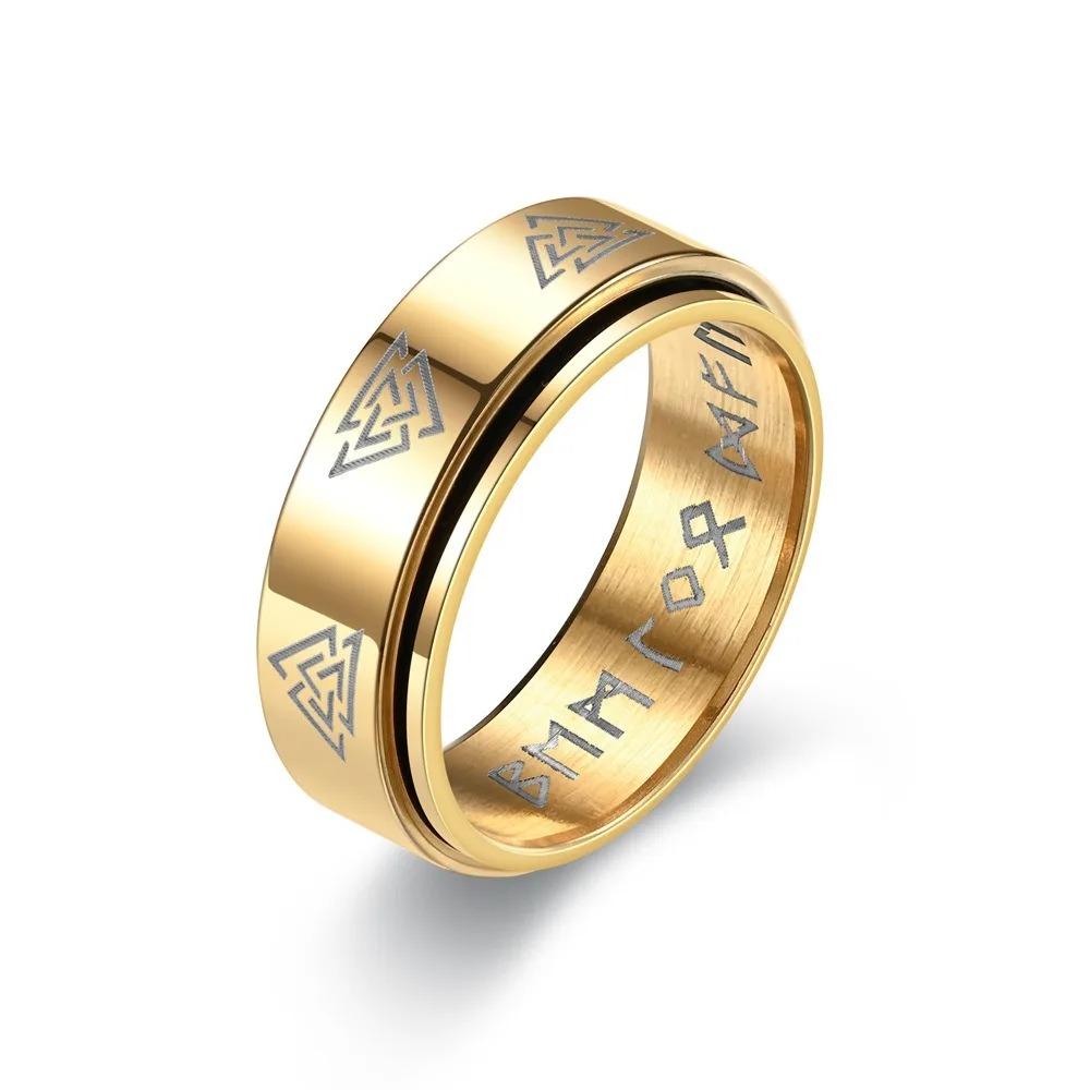 Vintage Viking Rune Rings For Men Women Retro Viking Stainless Steel Rotatable Fidget Anxiety Spinner Ring Retro Amulet