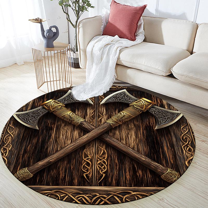 

Viking Battle Axe pattern round rug,Carpet Rug for Living Room Bedroom Sofa Playroom Decor,Non-slip Floor Mat,Holiday Gifts and Birthday Gifts 80cmx80cm