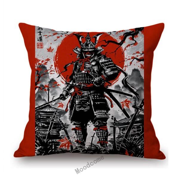 Japanese Ink Painting Geisha Samurai Spirit Tattoo Black Red Sakura Sushi Store Decoration Throw Pillow Case Linen Cushion Cover