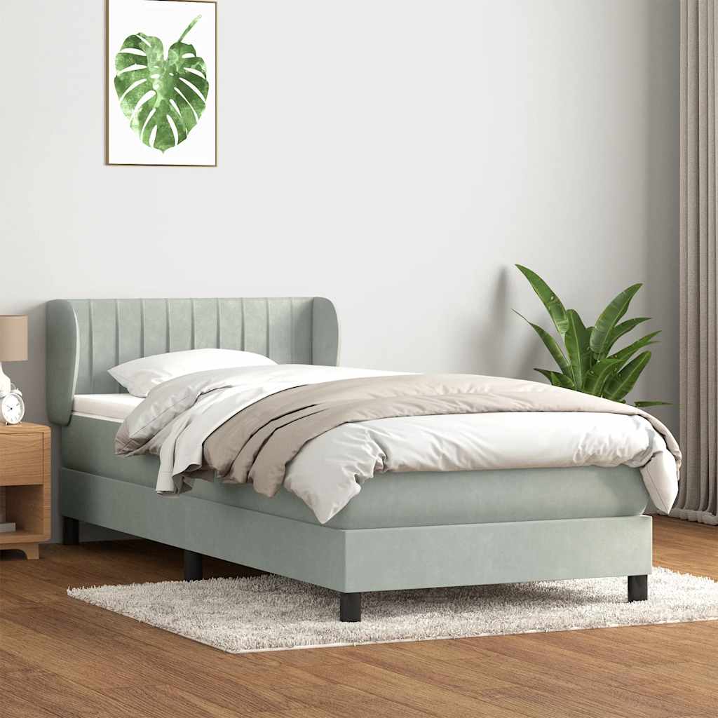 Box Spring Bed with Mattress Light Grey 80 x 220 cm Velvet