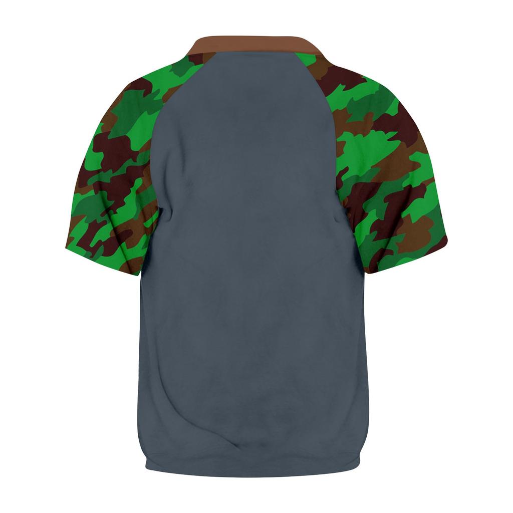 Men's Summer Camouflage Raglan Sleeve Casual T-Shirt Sports Flag Printed Zipper Neck Top