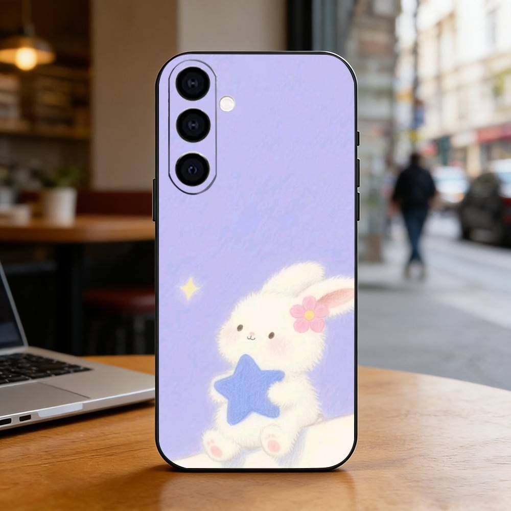 Cloudy Bunny Phone Case Black Silicone Soft For Samsung Galaxy A73,A72,A71,A70,A53,A52,A51