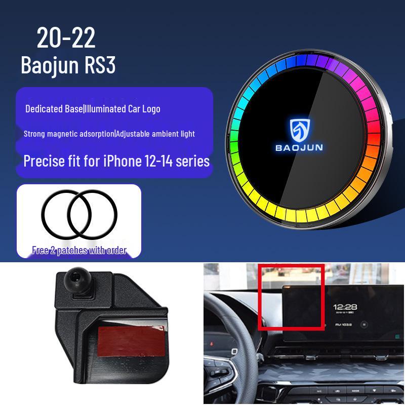 Baojun Bezdrátový Rychlonabíjecí Magnetický Držák Telefonu s Atmosférickým Světlem pro Zařízení Apple