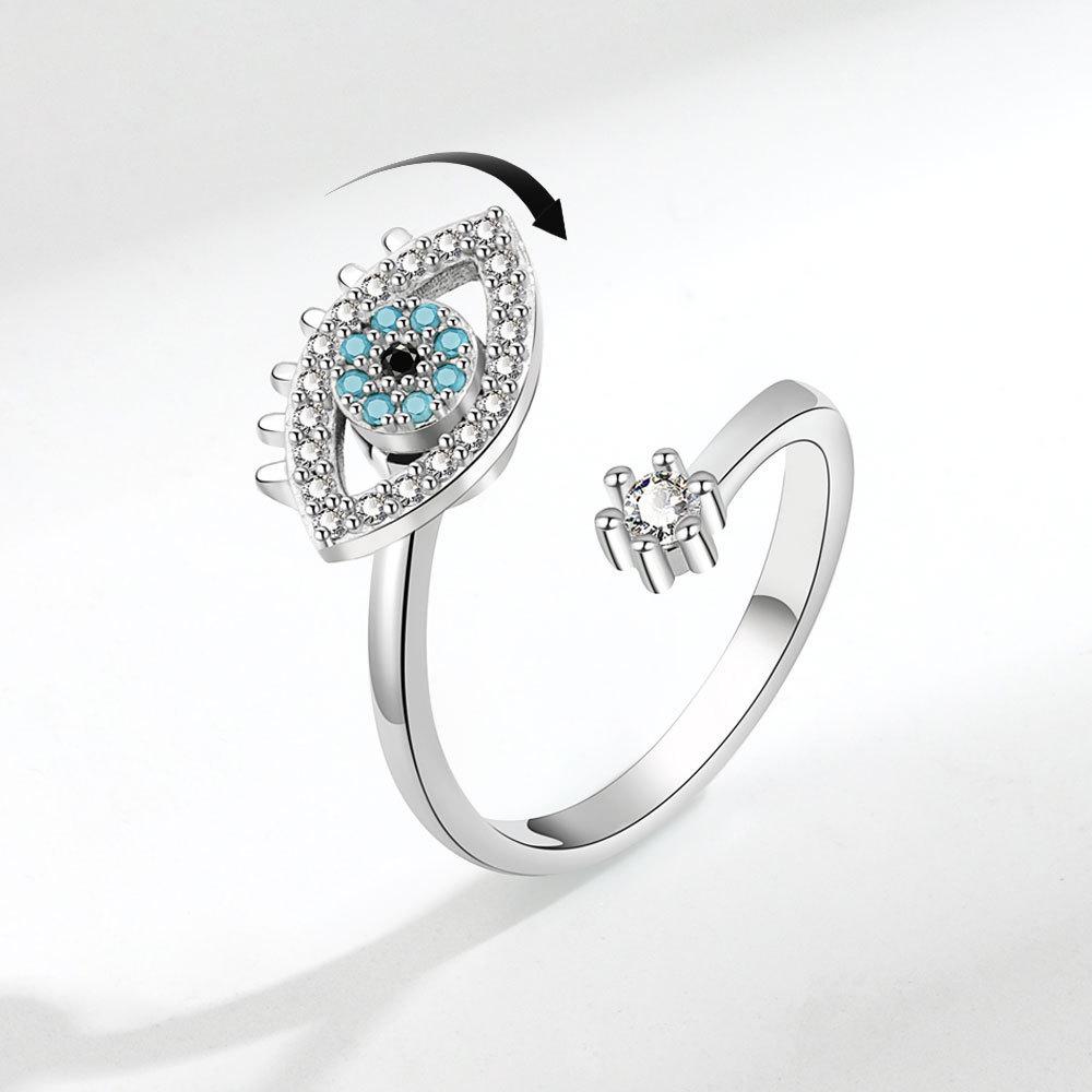 

High-End Adjustable Rotating Evil Eye Ring: European & American Fashion Decompression Jewelry Open Adjustable