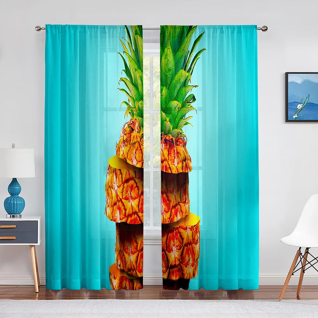 Sommer Ozean Strand Lustige Ananas Tragen Sonnenbrillen Transparente Vorhänge für Wohnzimmer Schlafzimmer Dekoration Fenster Voile Tüll Vorhang