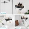 Removable Suction Cup Shower Shelf Towel Bar No Drilling Bath Organizer 6 Hooks Wall Mounted Corner Rack Kitchen