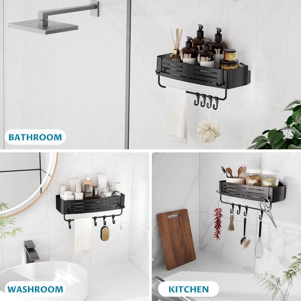 Suction Cup Shower Shelf Towel Bar Bathroom Storage Space Saving Corner Rack  Home Decor