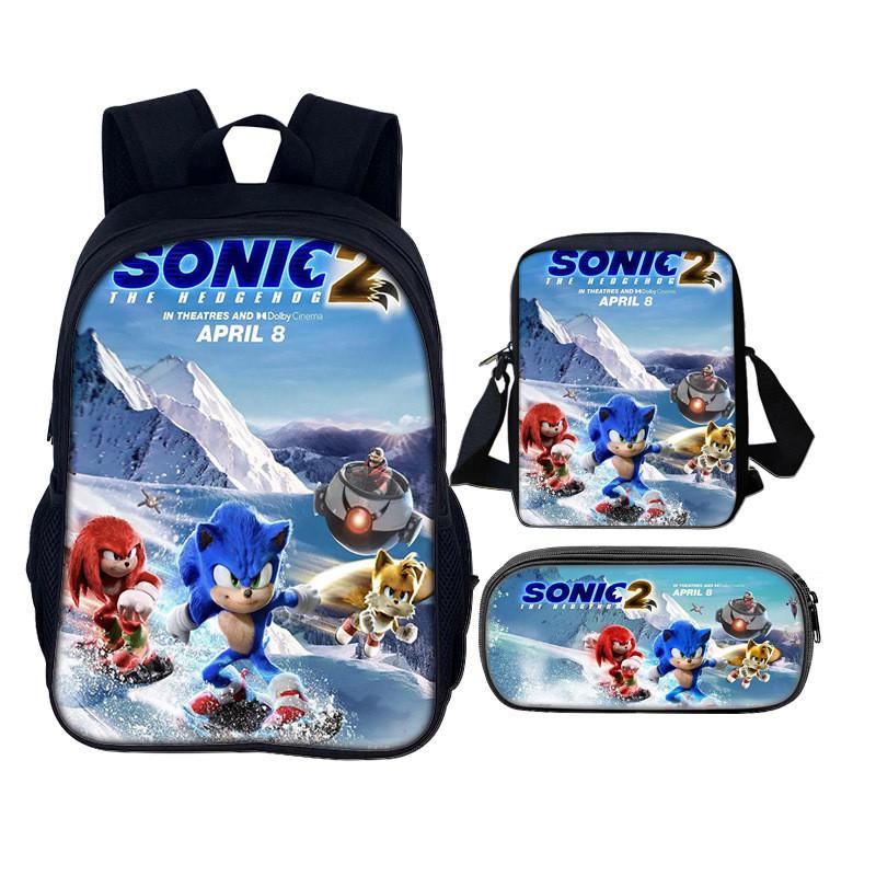 Sonic The Hedgehog 2 Book Bag Set With Waterresistant Polyester For School And Travel