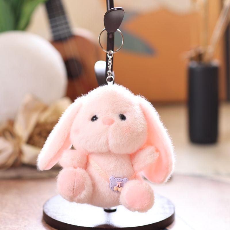 Cute Bunny Keychain Cartoon Little Rabbit Stuffed Doll Keyring Soft Plush Toy Key Holder Bag Pendant Backpack Hanging Decoration