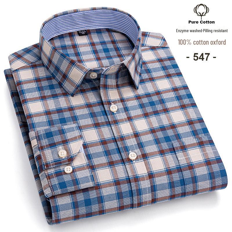 Men's Plus Size Plaid Oxford Cotton Long-Sleeve Shirt