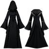 Medieval Clothing Retro Hooded Dress Square Neck Strap-up Flared Sleeve Big Swing Dress Performance Clothing