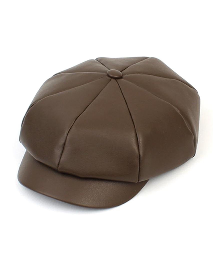 Yunibeosyeolkemiseuteuli Leder-Newsboy-Kappe mit Gürtel Braun