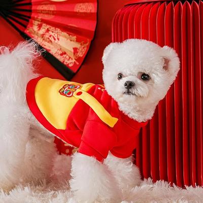 Tudo de bom Ano Novo Chinês suéter de cachorro outono e inverno veludo fino teddy filhote gatinho festivo saudação de Ano Novo roupas para animais de estimação