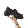 Women'S British Style Slip-On Loafer Shoes Fall  Platform Metal Buckle Comfort Casual Vintage Office Daily Walking Sneakers