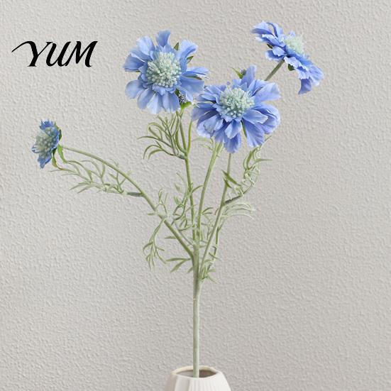 Long Stem Faux Flowers for Photography Artificial Scabious with Bendable Stems, Realistic Silk Chrysanthemums Wedding Flower Table Vase Centerpiece