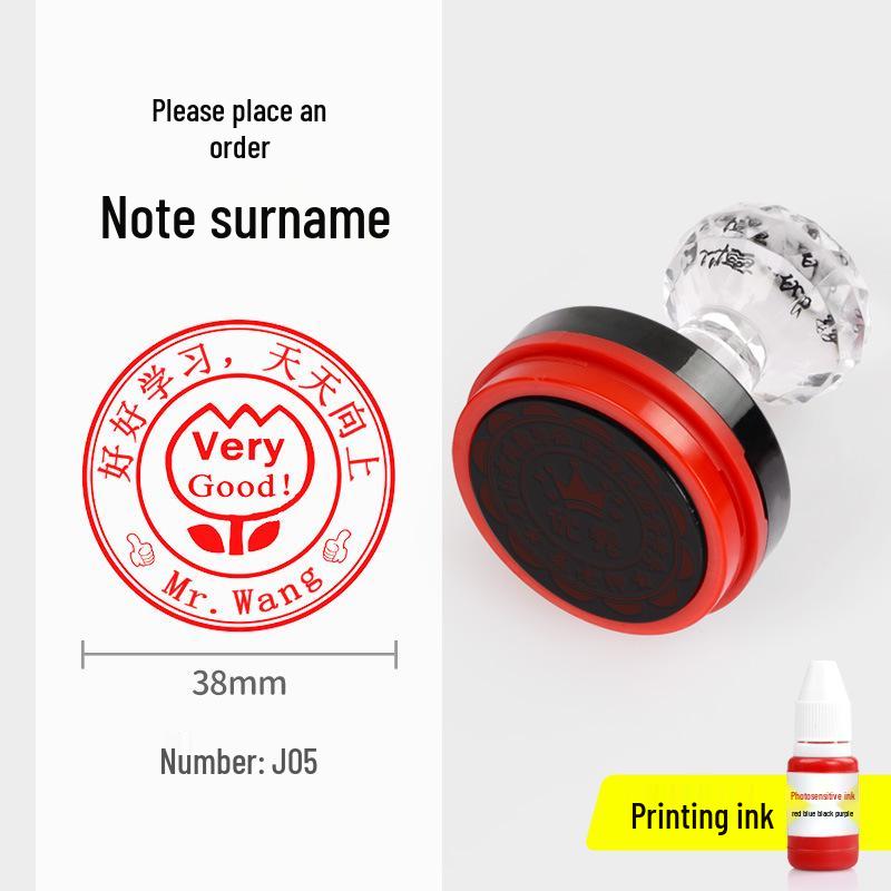 Large Teacher's Reward Correction Stamp for Elementary & Kindergarten Students - Cartoon Design