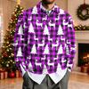 Men's Casual Loose Fit Long Sleeve Collared Shirt with Christmas Print for Holiday Parties