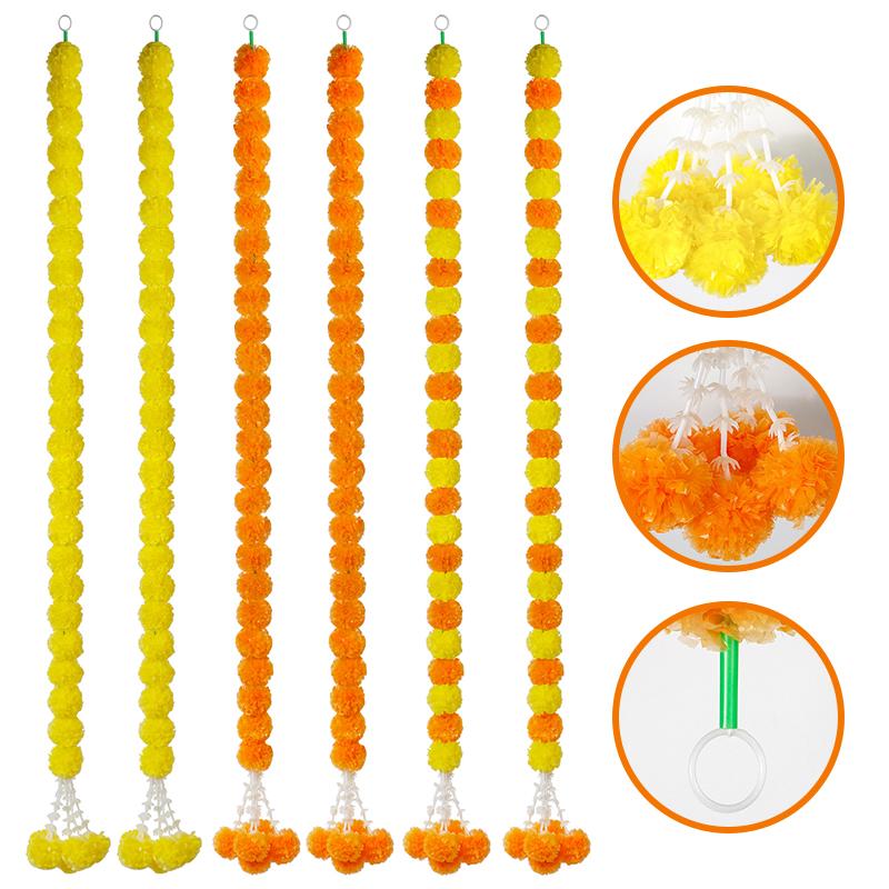 1PC Indian Weddings Halloween Yard Mexican Artificial Marigold Garland With Ball Tassels