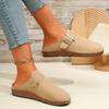 Nieuwe Mode Dames Casual Faux Suède Pantoffels Sleehak Kurk Muiltjes Platform Klomp Antislipzool Gesp Buiten Huis Schoenen