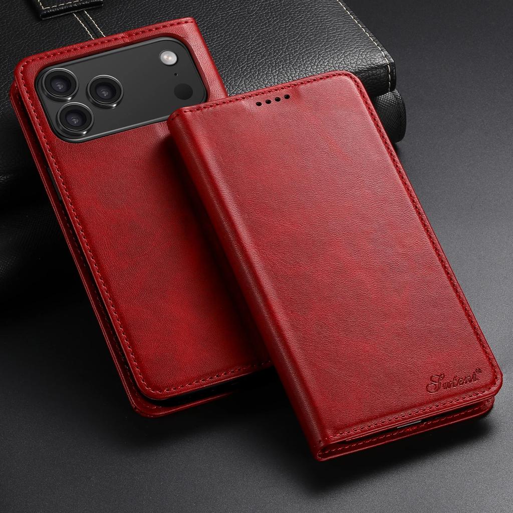 Plain Leather Card Holder Case for iPhone 18 Pro Max 17 Air 17E 16E 16 Pro 15 14 13 12 Mini 11 Magnetic Button Wallet Flip Cover