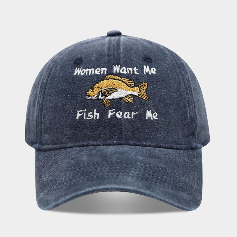 Le donne mi vogliono i pesci mi temono Cappellino da baseball ricamato Unisex Cotone lavato Cappello da sole estivo primaverile da pesca