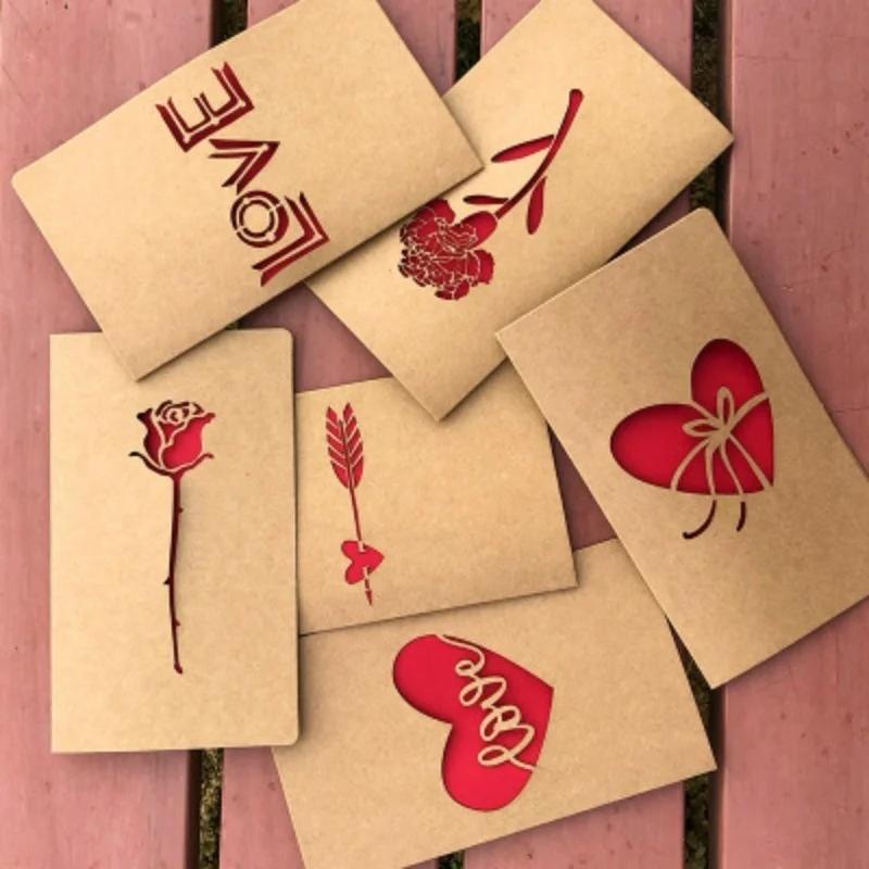 New 1pcs Of Hollow Valentine's Day Mother's Day Greeting Card / Kraft Paper Card Holiday Cards Birthday Cards Blessing Gift Card
