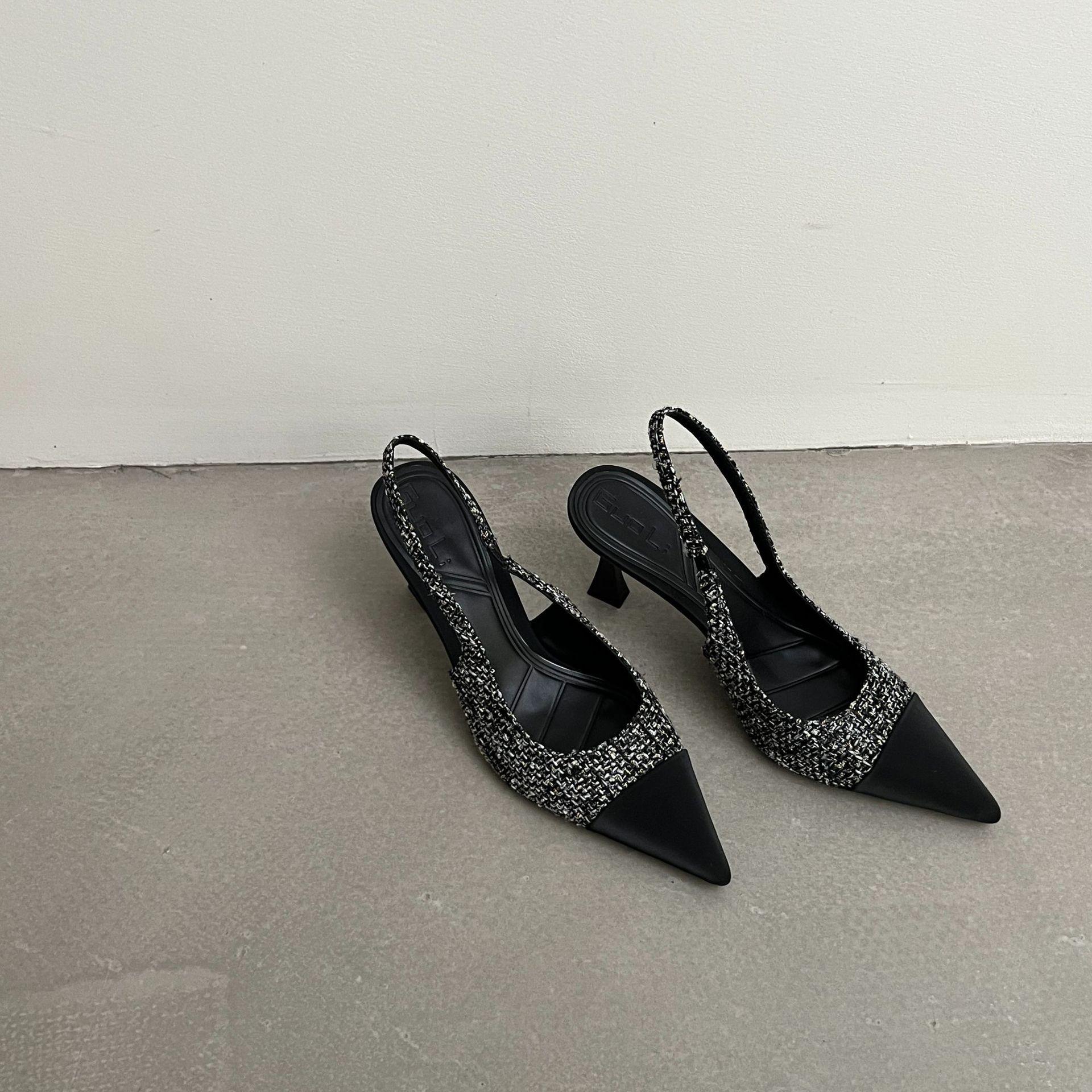 

Xiaoxiangfeng French stiletto high heels pointed head bag head empty strap sandals women s spring and autumn new with skirt light 35 серый