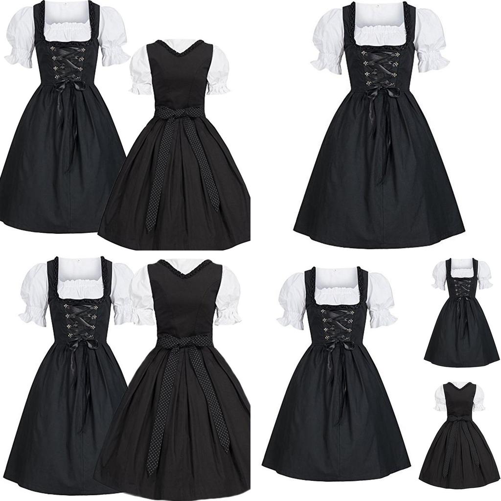 Elegant Black Oktoberfest Costume Featuring Unique Puff Sleeve Design For Womens Fashion