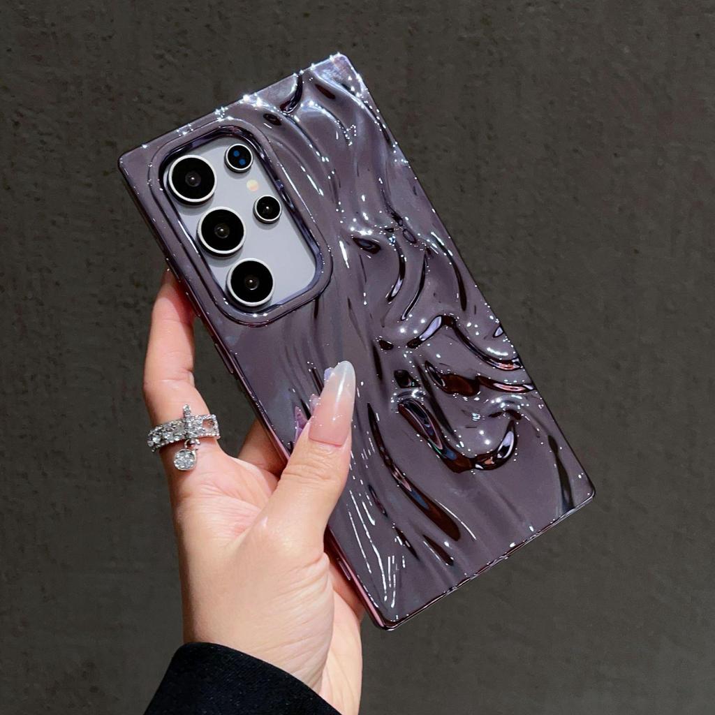 3D Pleated Electroplated Solid Color Drop-Proof Phone Case for Samsung S25 Ultra/S24 Plus/S23